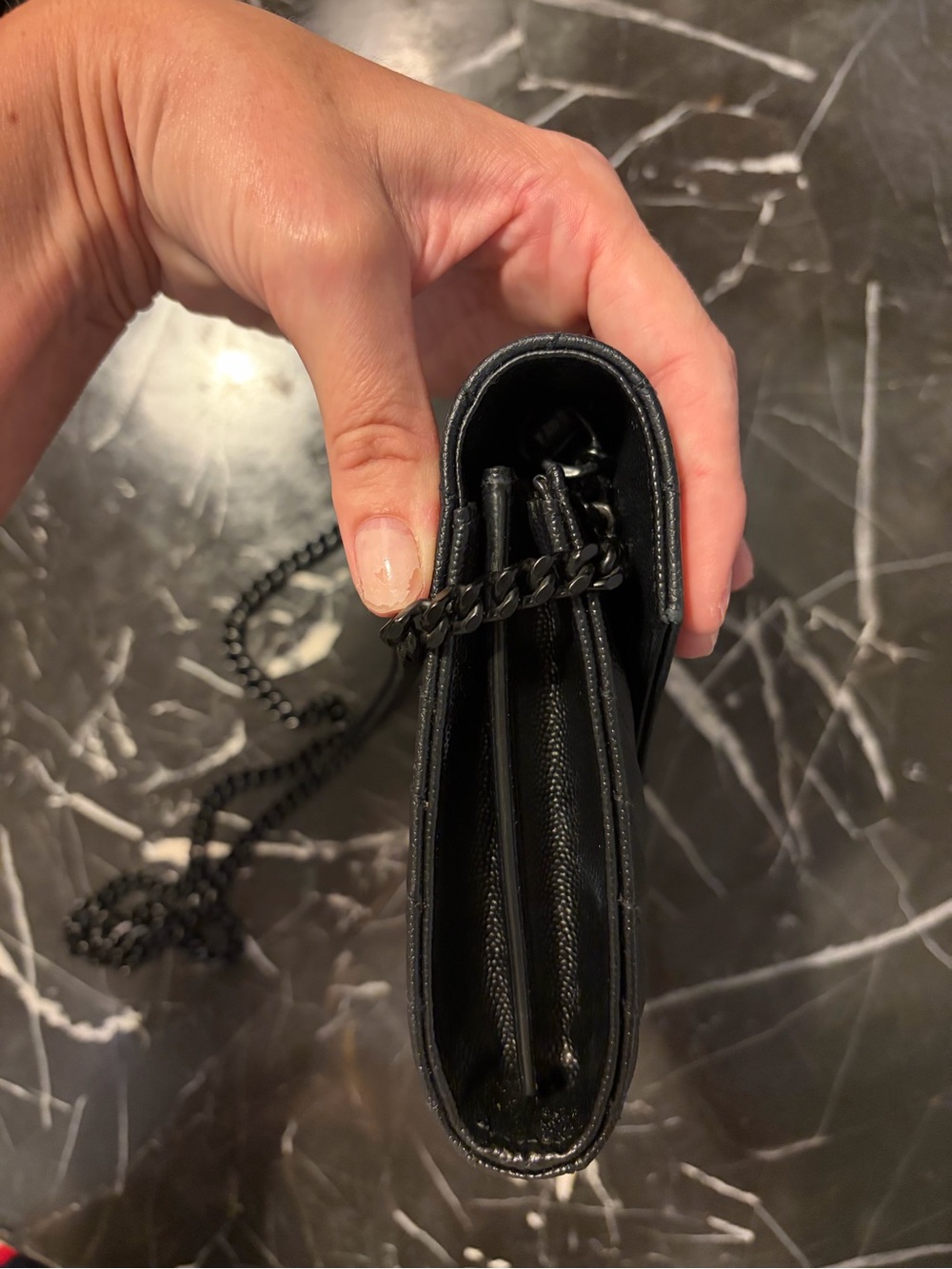 YSL / Saint Laurent - Black Chevron Quilted Leather Metal Black Chain Crossbody - Picture 7 of 14